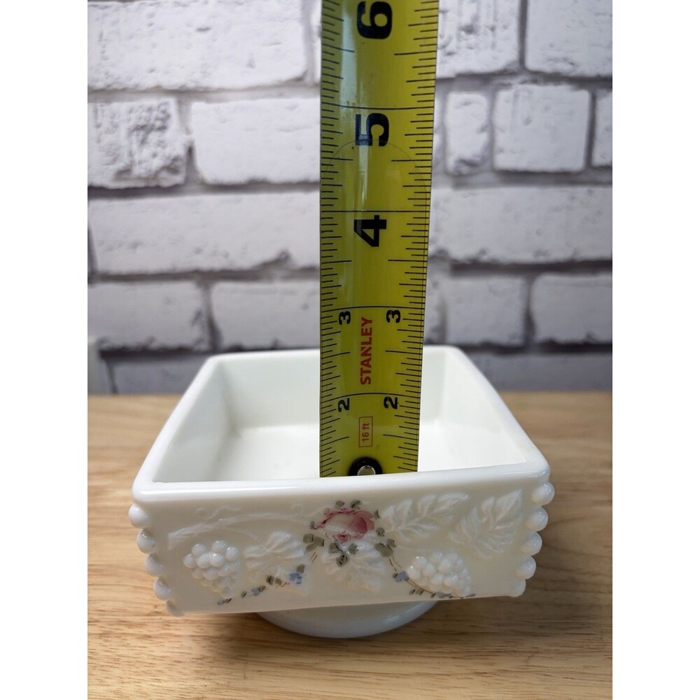 Westmoreland Milk Glass Candy Dish Lidded Paneled Grape Painted Flowers Footed - Picture 13 of 13